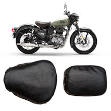 Load image into Gallery viewer, Royal Enfield Classic 350 Reborn Black Cover Seat Cover with Foam Cushioning and buttons