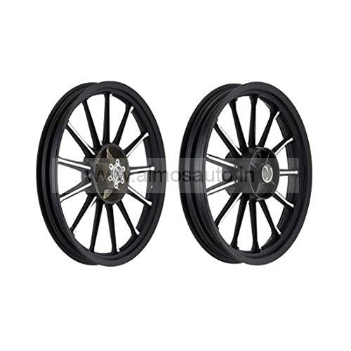 Royal Enfield 13 Spokes Black CNC Double Disc Front Rear Alloy
