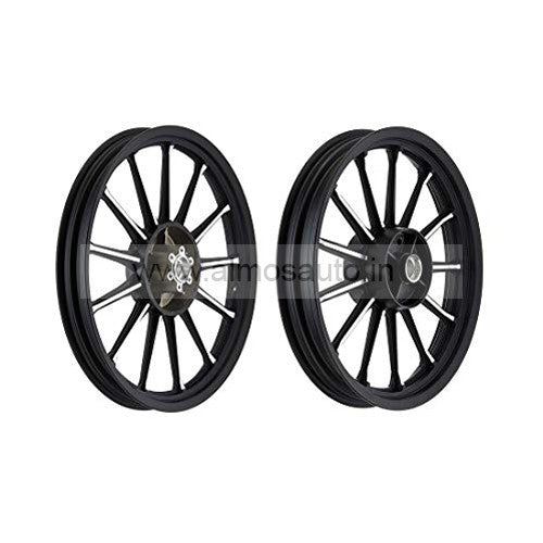 Royal Enfield 13 Spokes Black CNC Double Disc Front & Rear Alloy Wheel for Classic 350 & 500