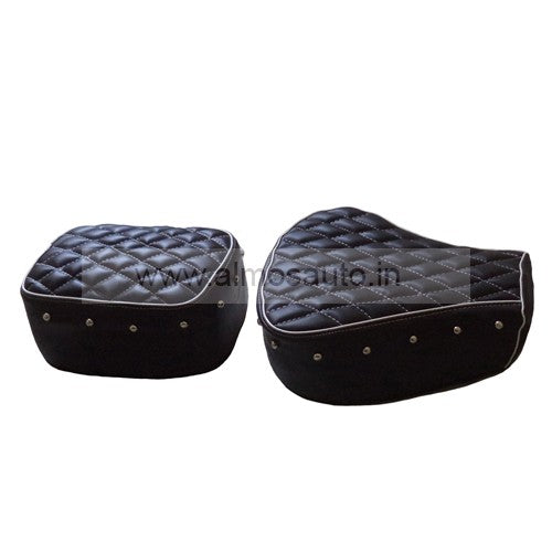 Black Seat cover with Foam Cushioning and chrome Button for Royal Enfield Classic 350  and 500 cc
