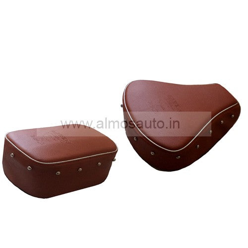 Light Brown Seat cover with Foam Cushioning and chrome Button for Royal Enfield Classic 350  and 500 cc Models